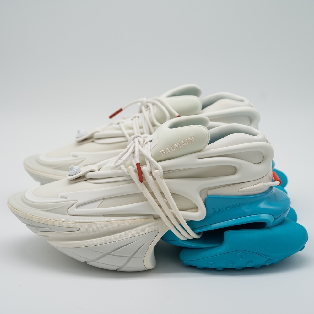 size 43 10 US Balmain Unicorn White Blue Sneakers Neoprene - Picture 4 of 14